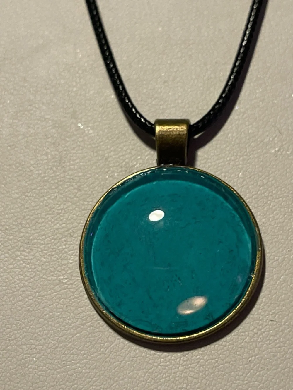 Turquoise Glass Circle Pendant Necklace - Teal Blue Women Jewelry